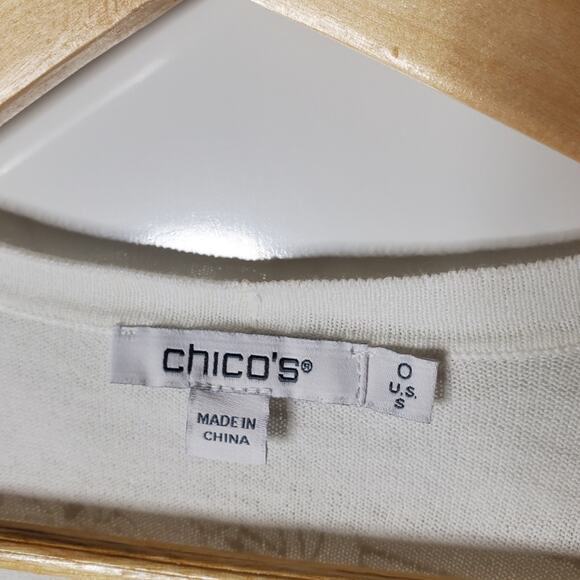 Chico's Cotton blend gold metallic floral design with 3/4 cutout sleeves - Picture 3 of 11